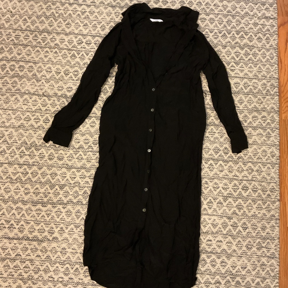 Long Black Long Sleeve Button-Up Dress